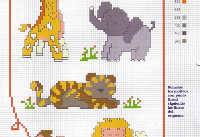 piccoli animali punto croce giraffa elefante leone scimmia (2)