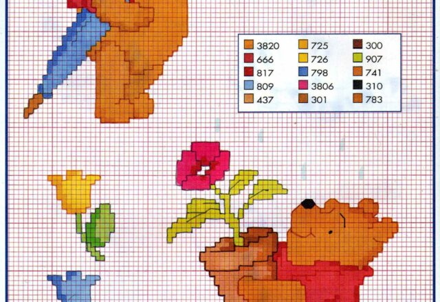 pooh ombrello vaso fiori punto croce