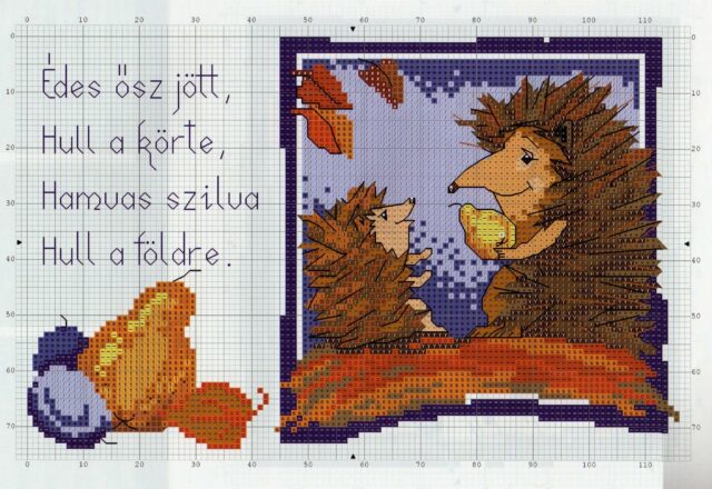 riccio papà e riccio piccolo con in mano una pera