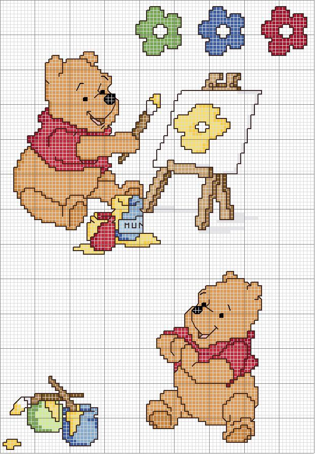 schema da ricamare di winnie the pooh che dipinge