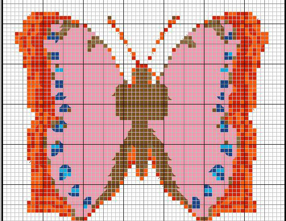 schema punto croce farfalla rosa e arancione