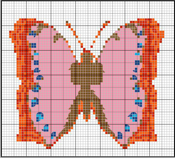 schema punto croce farfalla rosa e arancione