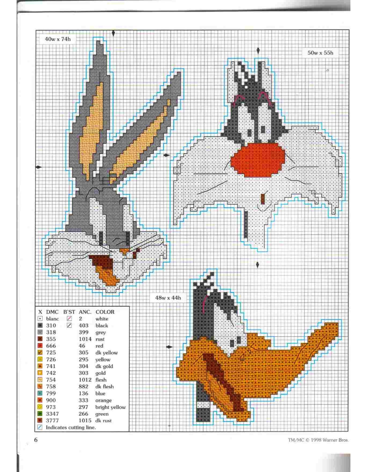 schemi punto croce Bugs Bunny Gatto Silvestro e Duffy Duck