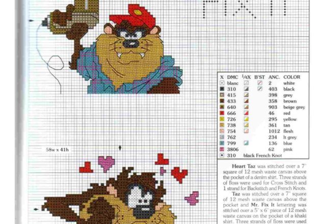 schemi punto croce di Taz della Looney Tunes