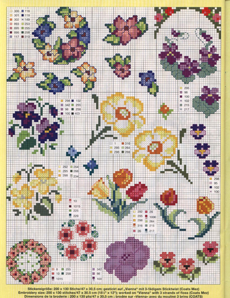 schemi punto croce di fiori grandezza varia