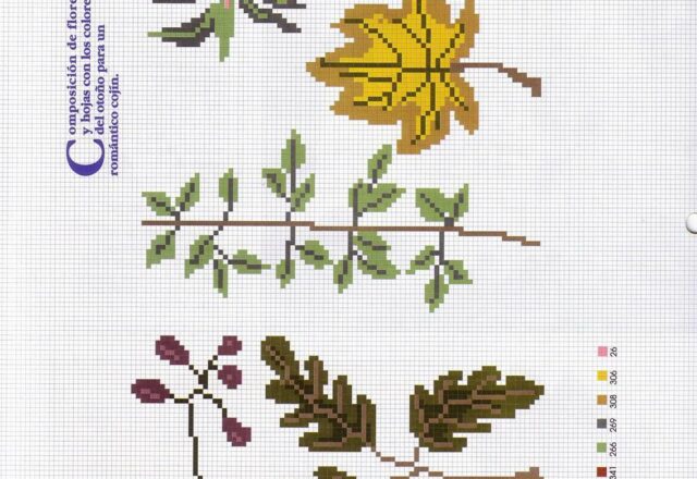 schemi punto croce di varie foglie del bosco