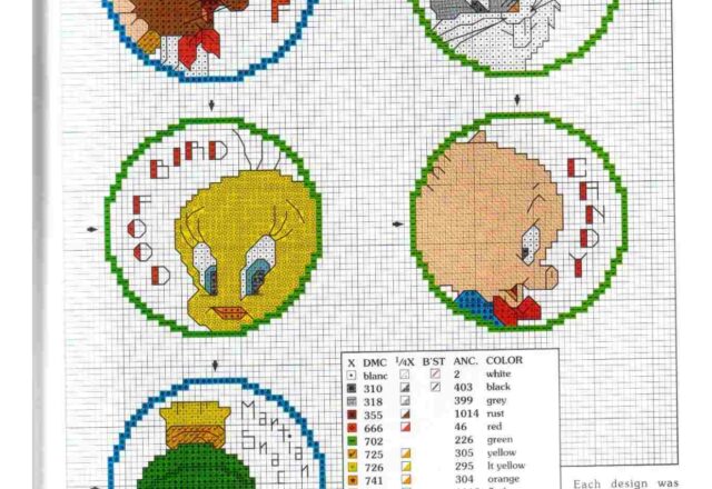 schemini punto croce Speedy Gonzales Porky Pig Bugs Bunny Titti e Marvin il marziano