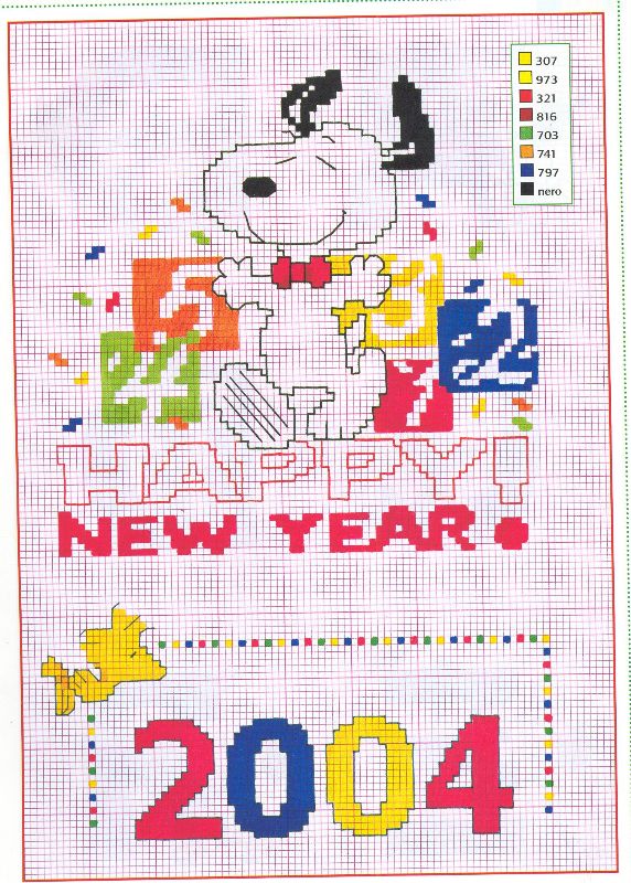 snoopy woodstock buon anno punto croce
