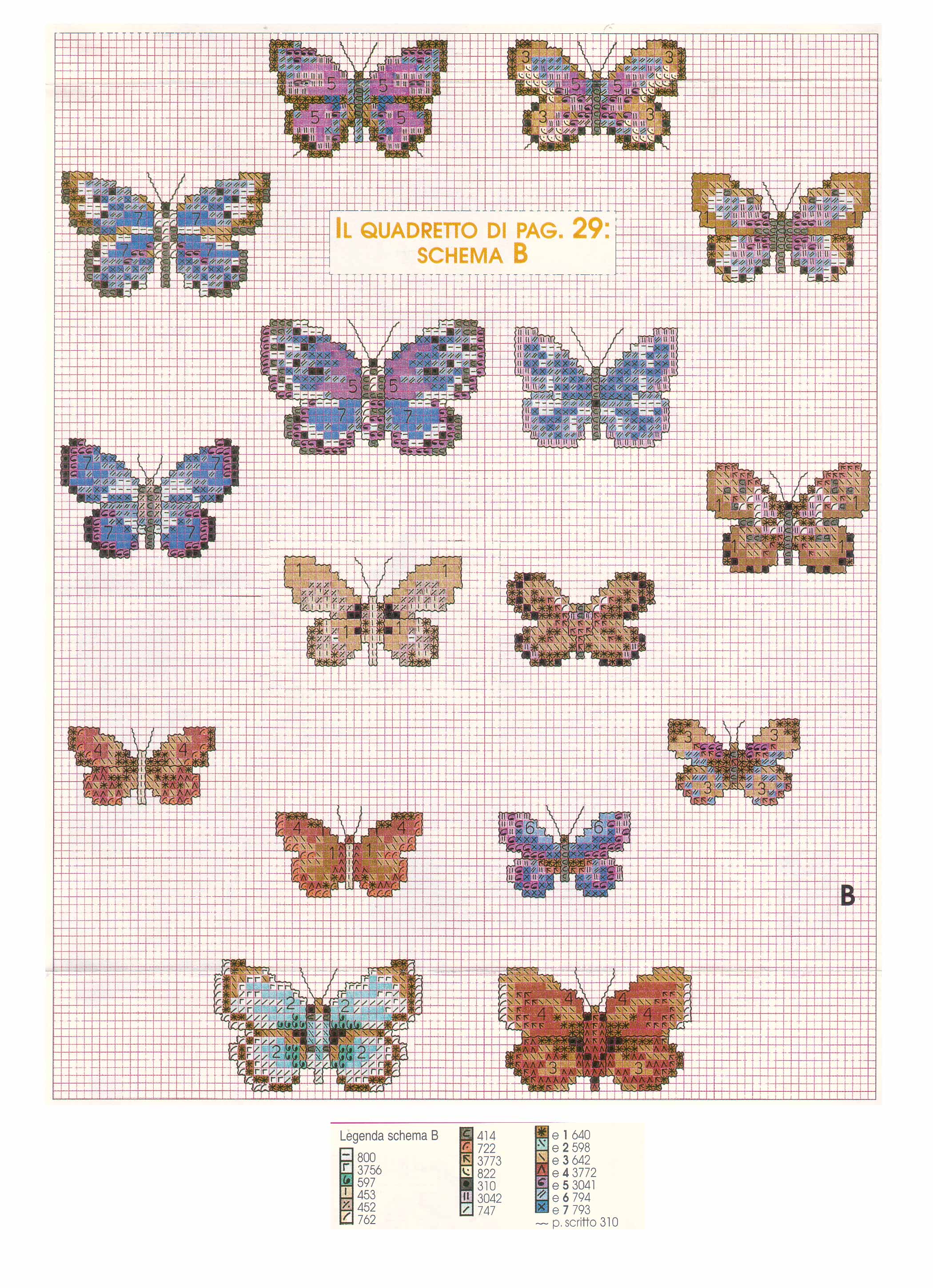 tanti schemi punto croce di farfalle colorate