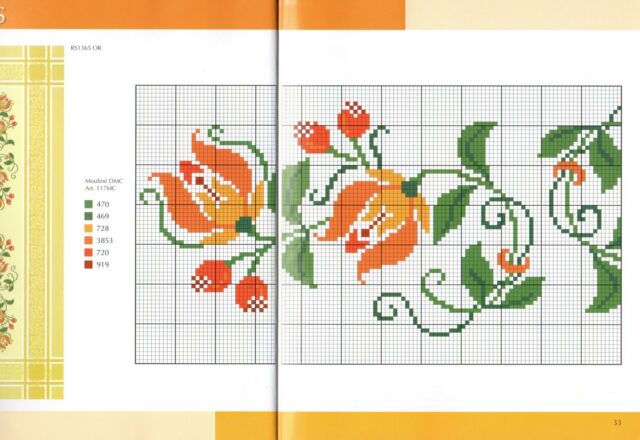 tovaglia punto croce fiori arancioi stilizzati (2)