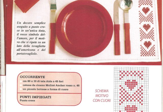 tovaglietta cuori rossi 4 schema punto croce