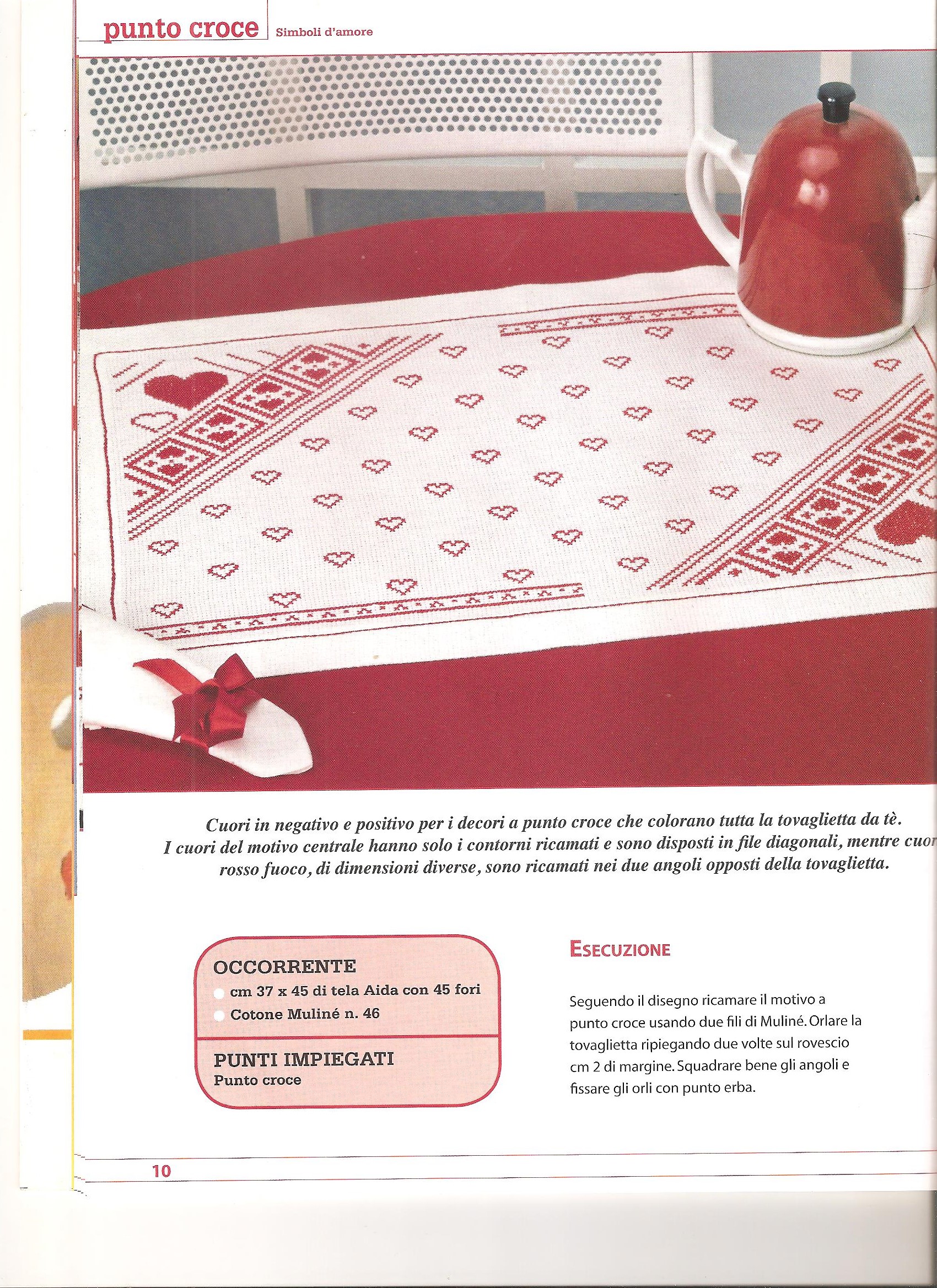 tovaglietta cuori rossi 7 schema punto croce