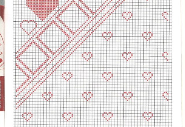 tovaglietta cuori rossi 8 schema punto croce