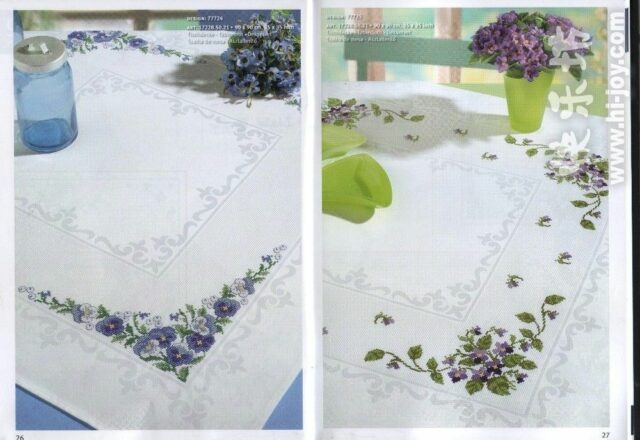 tovaglietta da ricamare con fiori violette 1