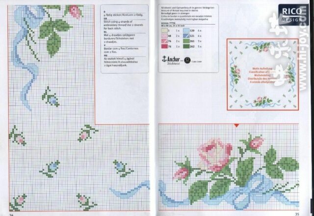 tovaglietta da ricamare con rose rosa chiaro