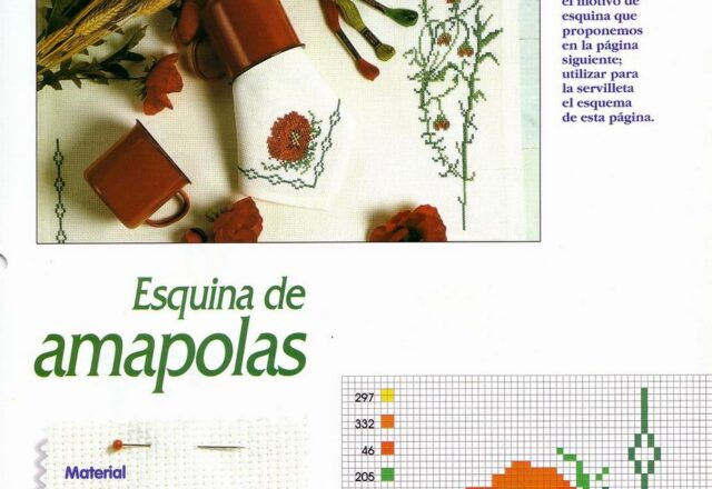 tovaglietta e tovagliolo con papaveri punto croce (1)