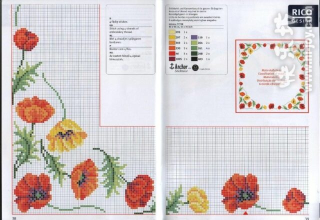 tovaglietta punto croce con fiori papaveri 2