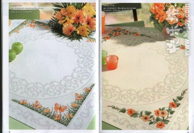tovaglietta punto croce con fiori vari gialli e arancio (1)