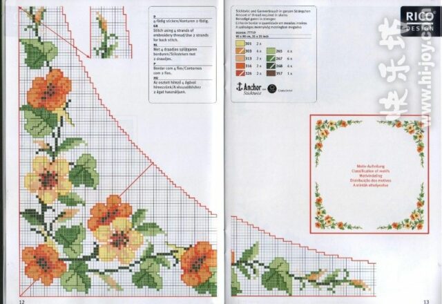 tovaglietta punto croce con fiori vari gialli e arancio (2)