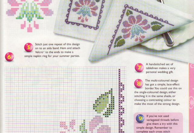 tovagliette colazione punto a croce con fiori fuchsia e lonicera (2)