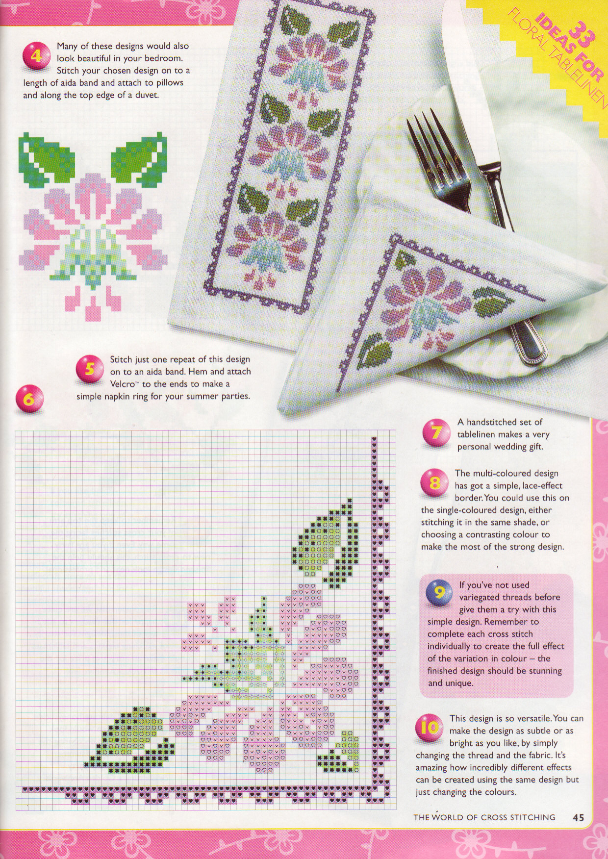 tovagliette colazione punto a croce con fiori fuchsia e lonicera (2)