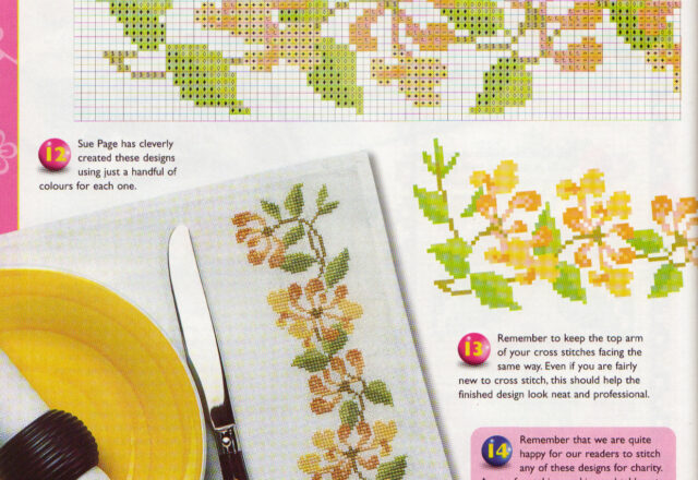 tovagliette colazione punto a croce con fiori fuchsia e lonicera (3)