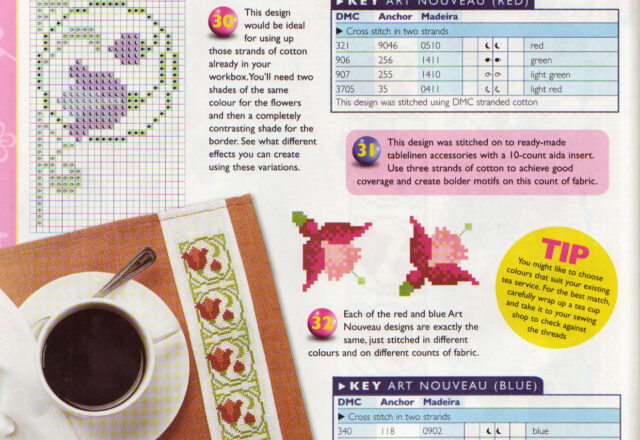 tovagliette colazione punto a croce con fiori fuchsia e lonicera (7)