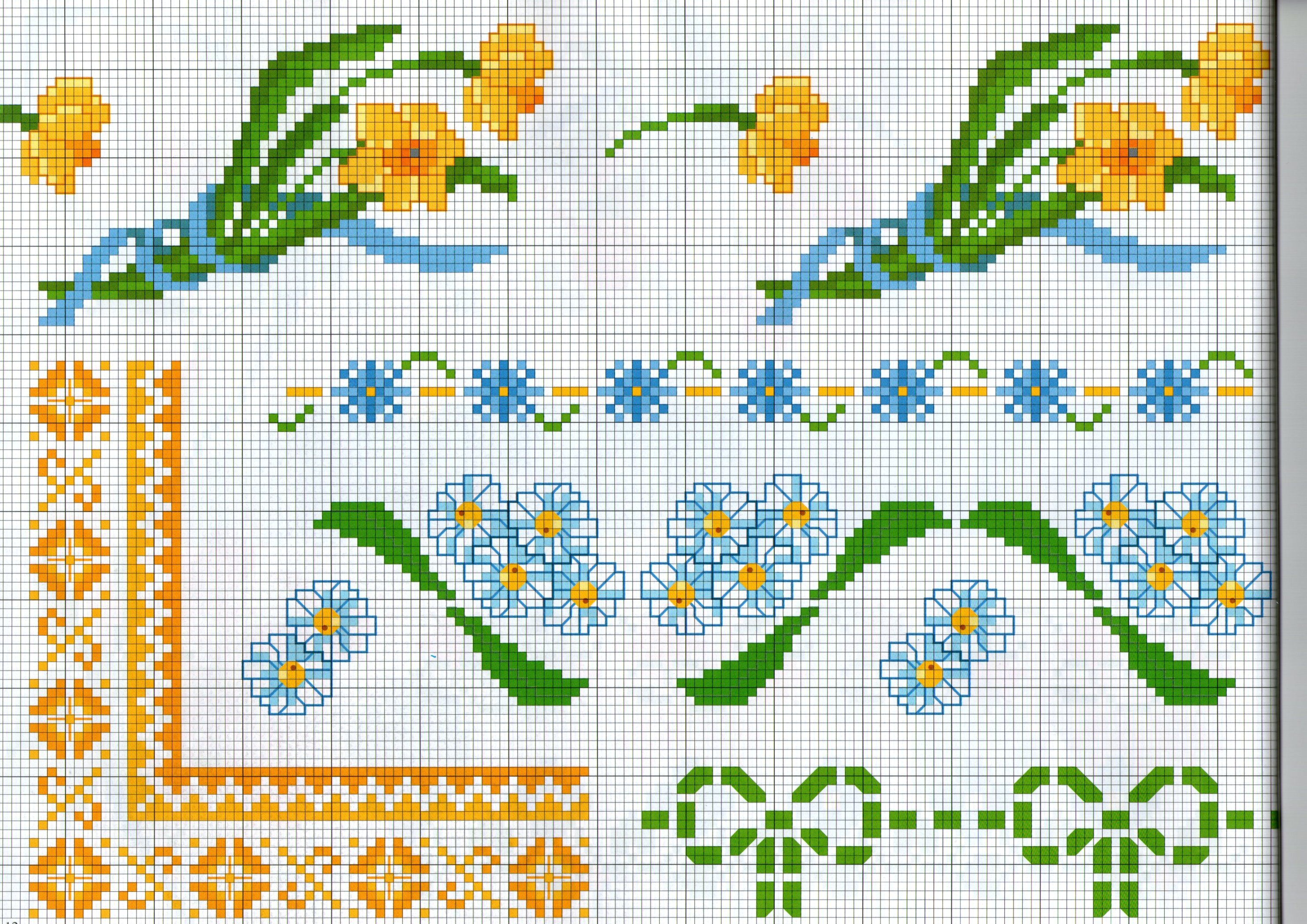 vari bordi punto croce con fiori narcisi e margherite bianche
