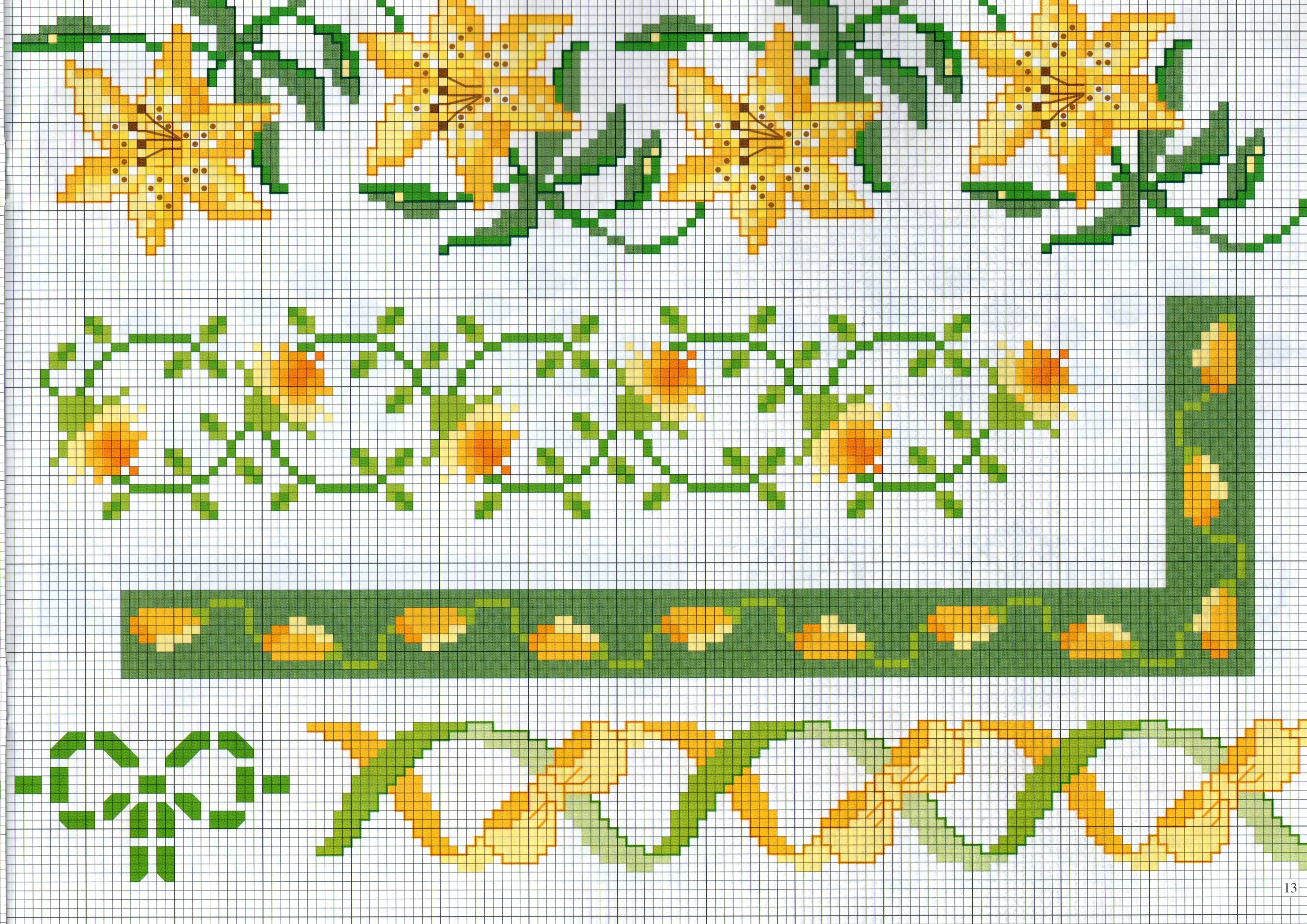 varie bordure punto a croce con fiori color giallo