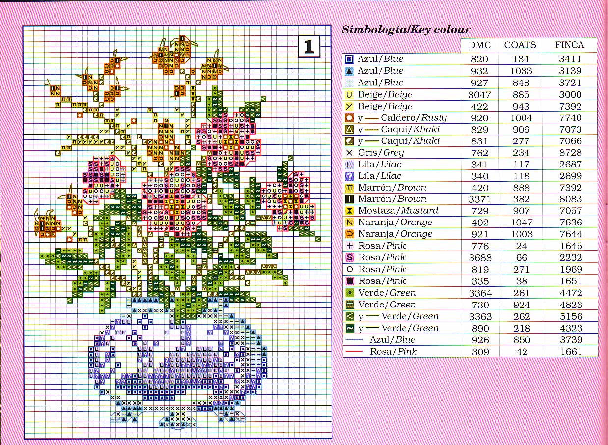 vaso con fiori violette rosa schema gratis