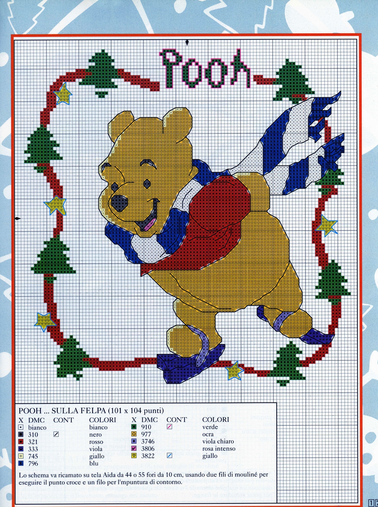 winnie the pooh pattina sul ghiaccio a punto croce