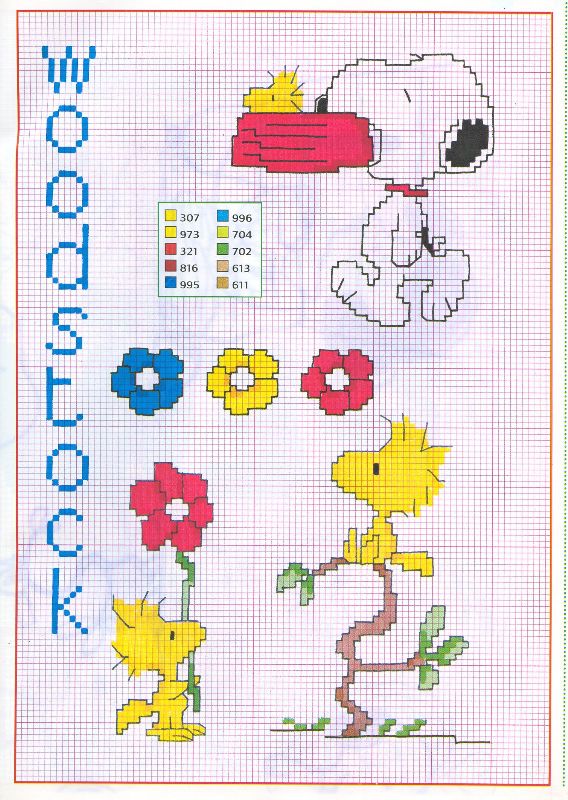 woodstock punto croce snoopy fiori ciotola